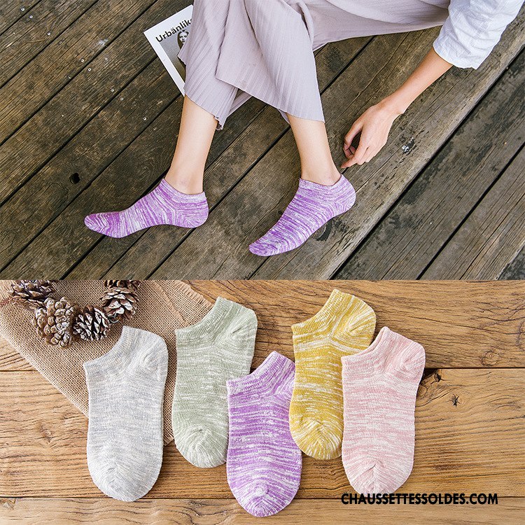 Chaussette Basse Femme Le Nouveau 100% Coton Chaussette Basse Coupée Style National Coton Bio Matelassé Violet Clair