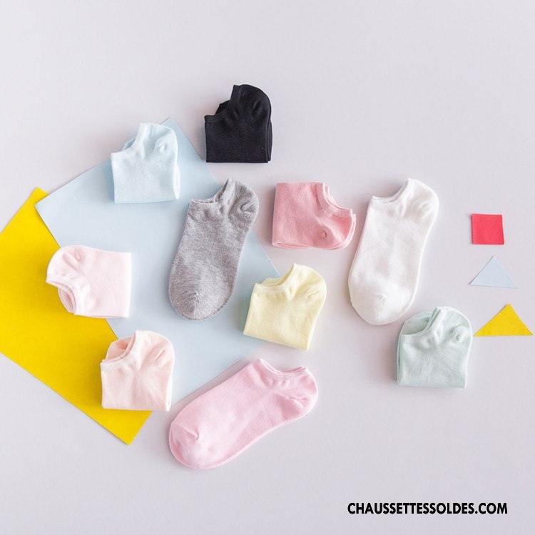 Chaussette Basse Femme Le Nouveau 100% Coton Été Chaussette Basse Coupée Frais Plaine Couleurs De Bonbons Pure Rose