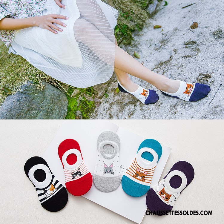 Chaussette Basse Femme Le Nouveau Antidérapant Invisible Coton Bio Printemps Dessin Animé Bleu
