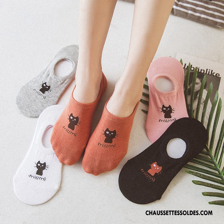 Chaussette Basse Femme Le Nouveau Orange Petit Dessin Animé Invisible Silicone Rouge