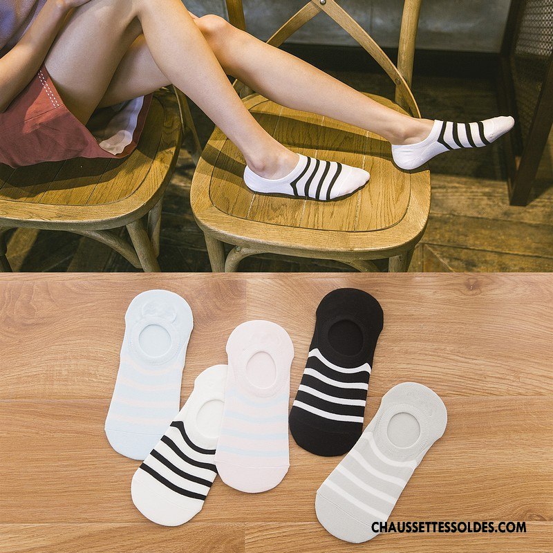 Chaussette Basse Femme Le Nouveau Printemps Invisible Chaussette Basse Coupée Rayé Silicone Blanc