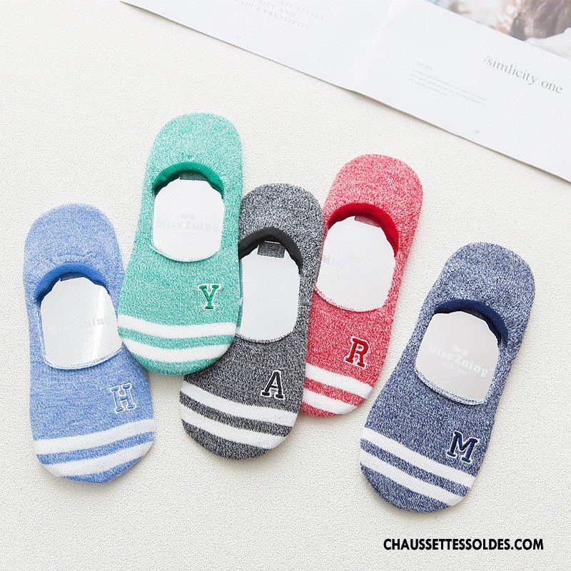 Chaussette Basse Femme Lettre Dame Silicone Antidérapant Nouvelles Arrivées Brodé Bleu Clair