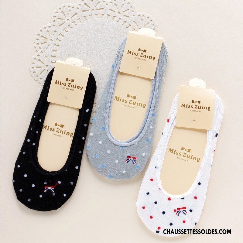 Chaussette Basse Femme Légère 100% Coton Papillon Charmant Printemps Antidérapant Blanc Clair