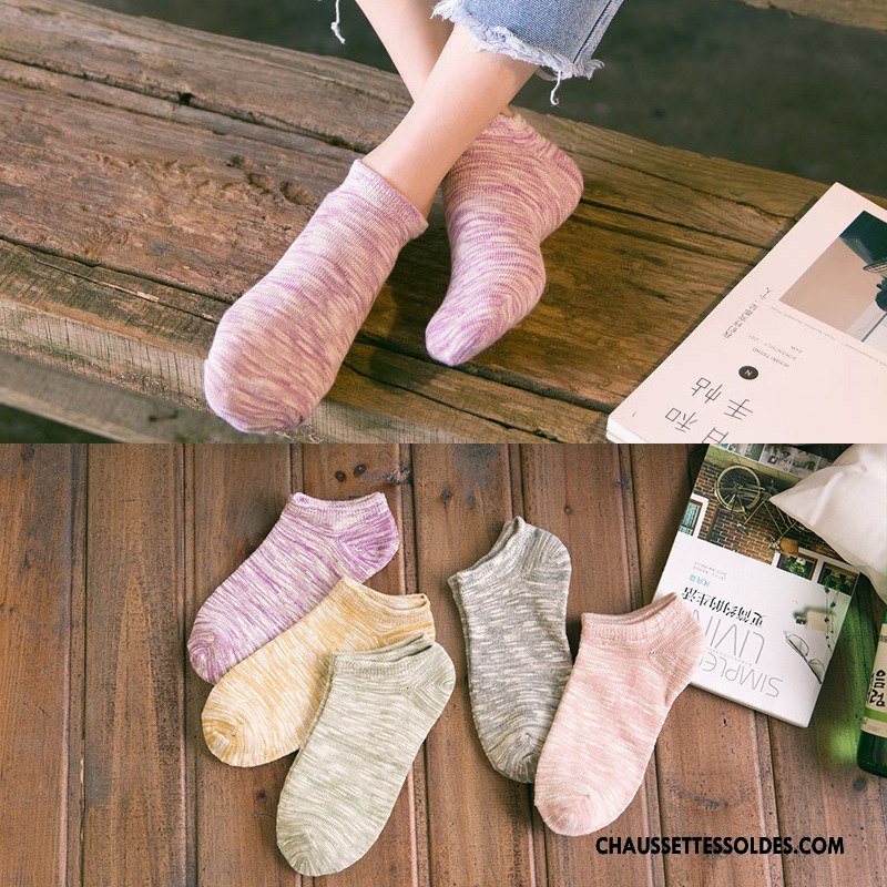 Chaussette Basse Femme Légère Simple 100% Coton Bambou Rayé Yarn Violet Clair