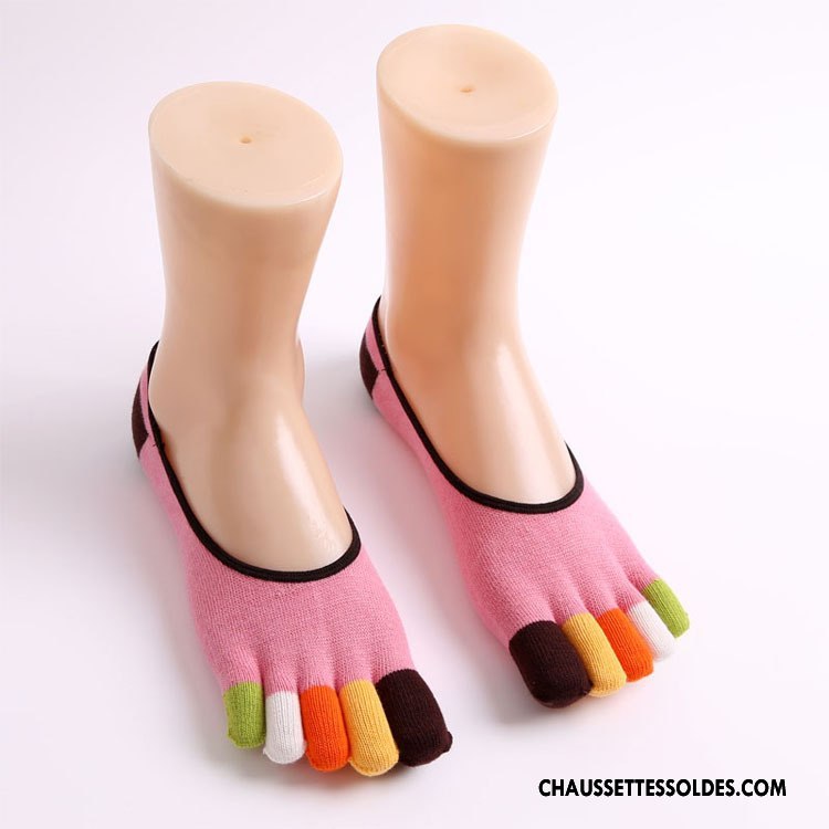 Chaussette Basse Femme Matelassé Casual Chaussette Basse Coupée Dame Cinq Doigts Le Nouveau Rose Coloré