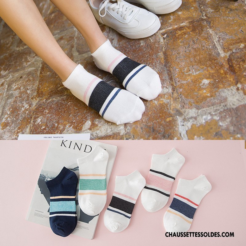 Chaussette Basse Femme Mouvement 100% Coton Rayé Nouvelles Arrivées Chaussette Basse Coupée Chaussette Courte Blanc Clair