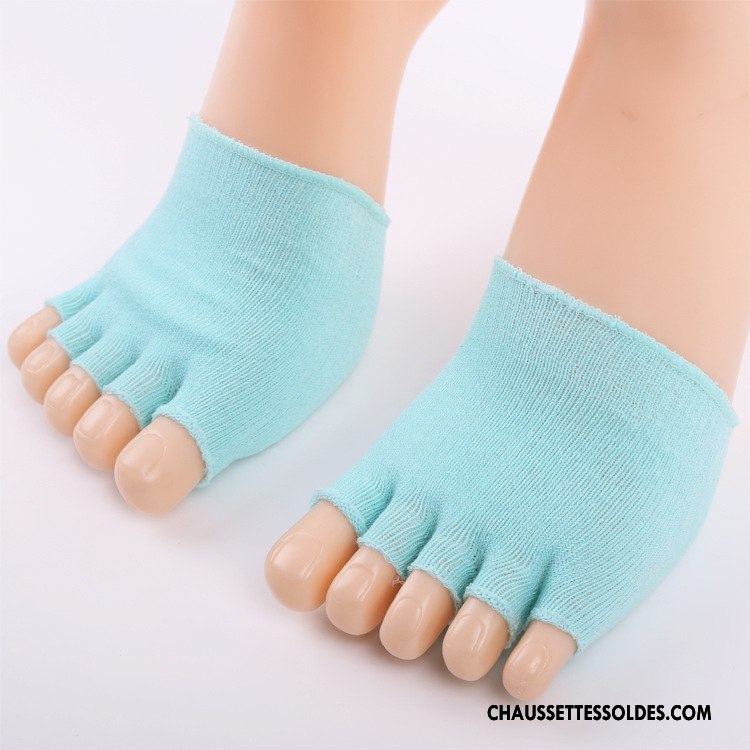 Chaussette Basse Femme Peep-orteil Ouverture Du Pied Matelassé Cinq Doigts Mince Milieu Pure Bleu