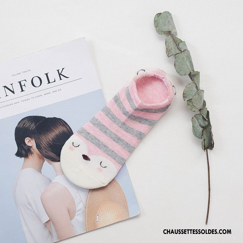 Chaussette Basse Femme Petit Chaussette Basse Coupée Dessin Animé Chaussette Courte Animal Invisible Rose Clair