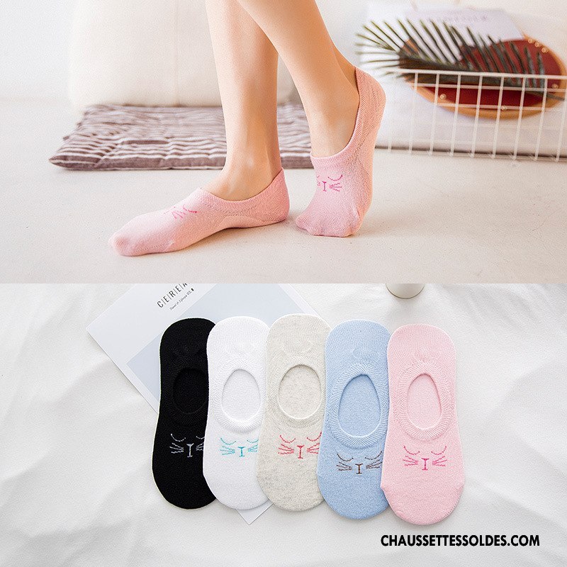 Chaussette Basse Femme Printemps Chat Invisible Été Le Nouveau Gros Pure Rose