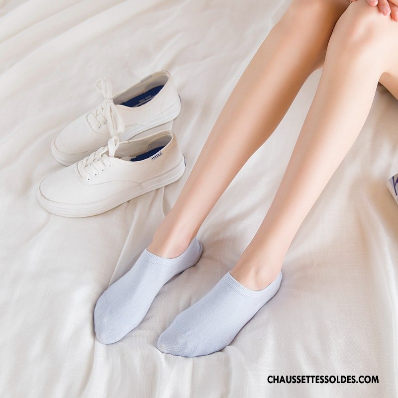 Chaussette Basse Femme Printemps Chaussette Basse Coupée Dame 100% Coton Été Marque Pure Bleu Clair