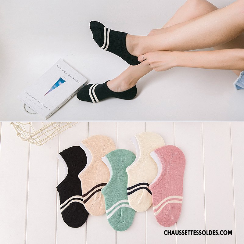 Chaussette Basse Femme Printemps Dame Rayé Mouvement Invisible Le Nouveau Noir