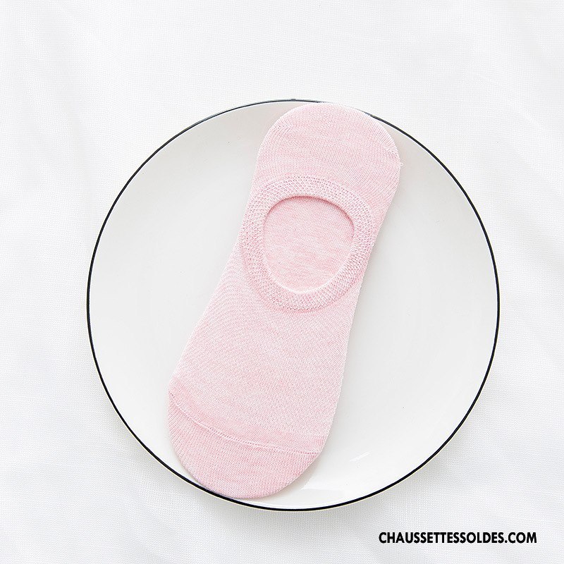 Chaussette Basse Femme Printemps Invisible Été 100% Coton Engrener Respirant Pure Rose