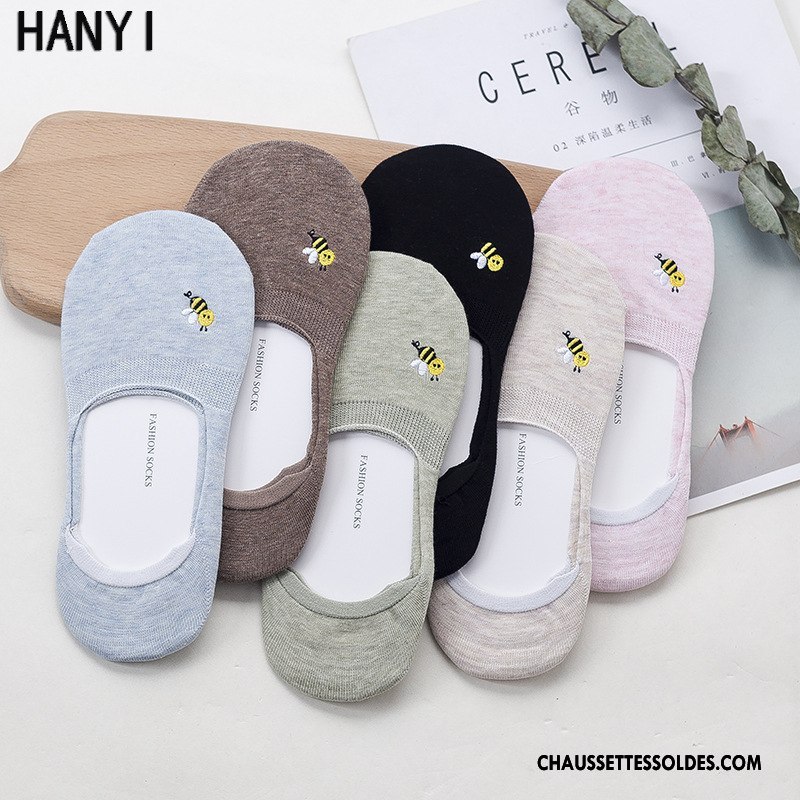 Chaussette Basse Femme Printemps Matelassé Invisible Été Brodé Abeille Bleu Clair