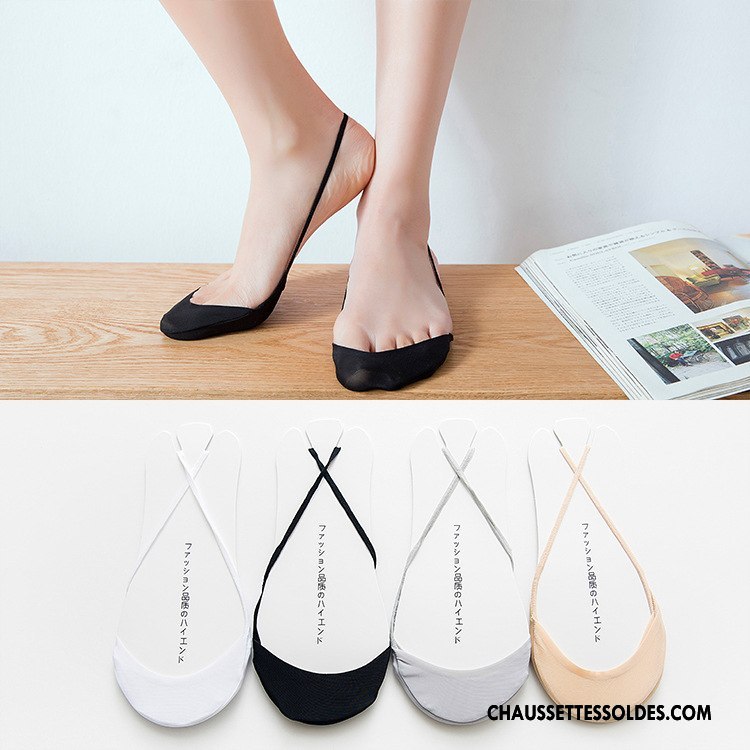 Chaussette Basse Femme Printemps Soie De Glace Invisible Pas De Traces Dame Bretelle Noir