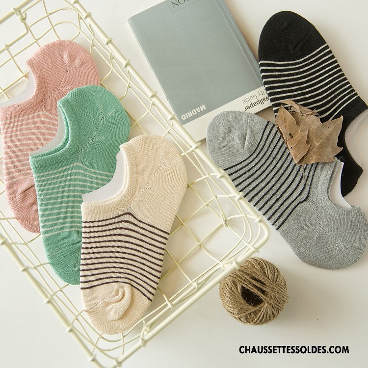 Chaussette Basse Femme Rayé 100% Coton Chaussette Courte Printemps Été Frais