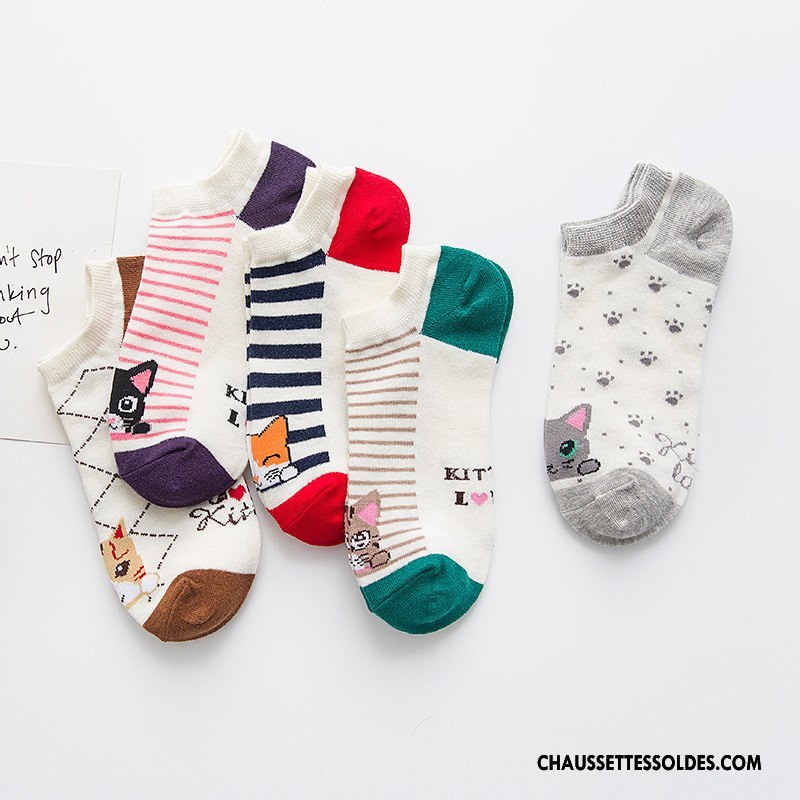 Chaussette Basse Femme Rayé Chaussette Basse Coupée Chat L'automne Le Nouveau 100% Coton Vert