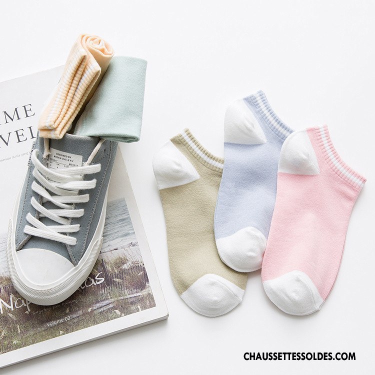 Chaussette Basse Femme Rayé Coton Bio 100% Coton Chaussette Basse Coupée Printemps Été Couleurs De Bonbons Pure Rose