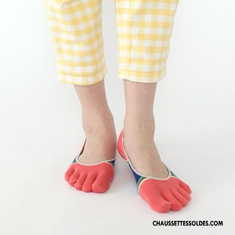 Chaussette Basse Femme Rayé Invisible Cinq Doigts Rouge
