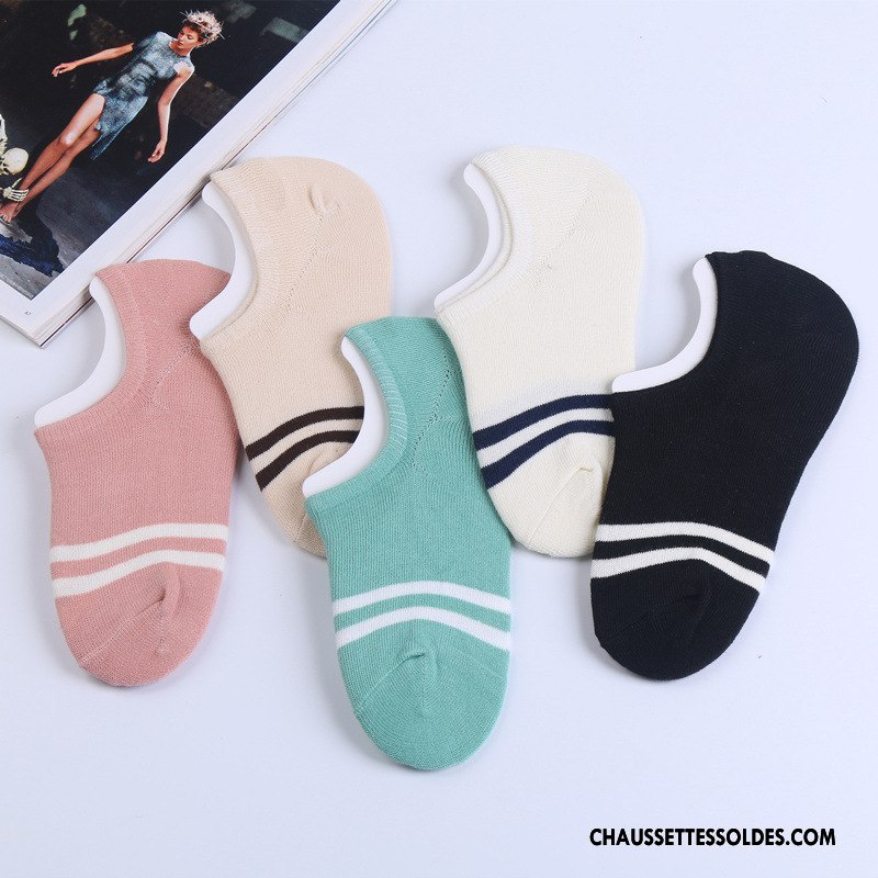 Chaussette Basse Femme Rayé Légère Nouvelles Arrivées Invisible Printemps Chaussette Courte Rose Clair