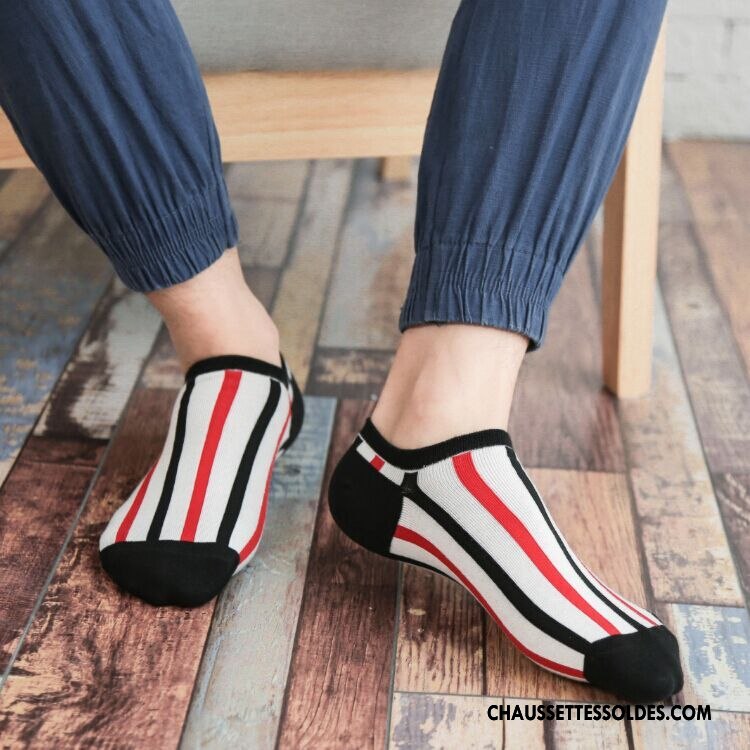 Chaussette Basse Femme Rayé Personnalité Style Chaud Tendance Lovers Chaussettes En Coton Rouge