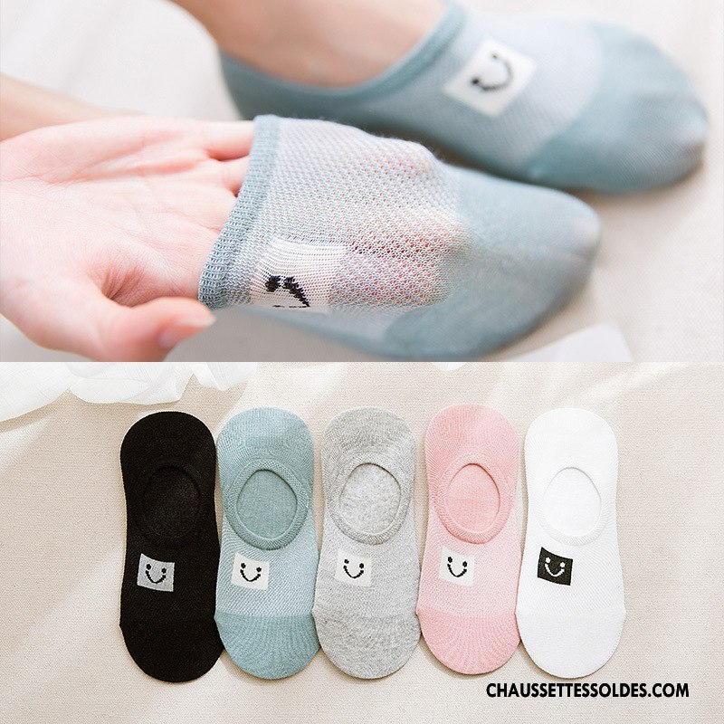 Chaussette Basse Femme Respirant Invisible 100% Coton Engrener Chaussette Basse Coupée Lettre Bleu