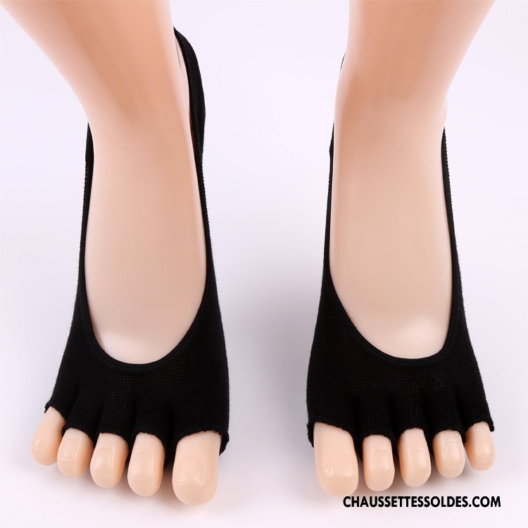 Chaussette Basse Femme Sandales Dos Nu Matelassé Ouverture Du Pied Cinq Doigts Invisible Pure Noir