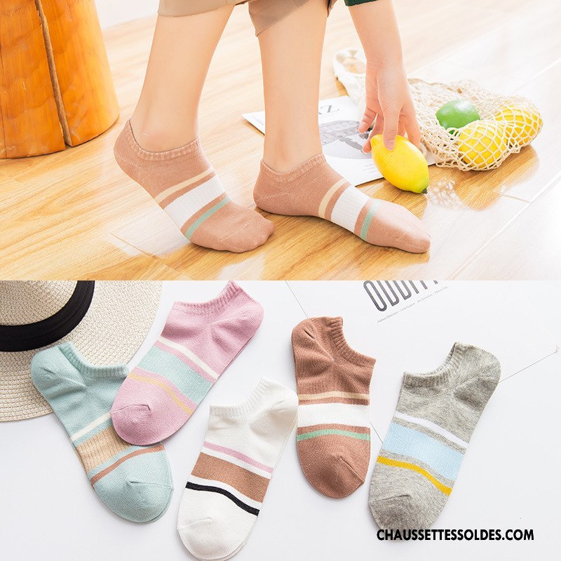 Chaussette Basse Femme Tous Les Assortis Courte 100% Coton Printemps Le Nouveau Rayé Marron / Brun