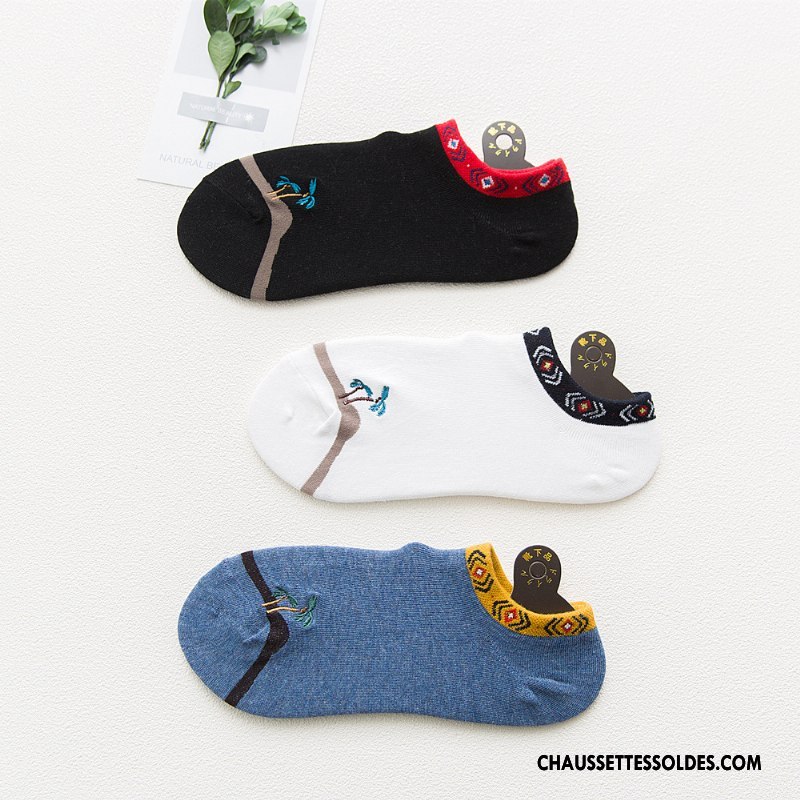 Chaussette Basse Femme Élève Dame Chaussette Basse Coupée Brodé Nouvelles Arrivées Été Blanc Clair