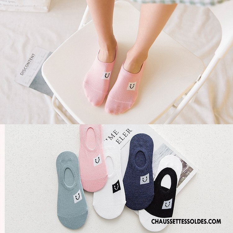Chaussette Basse Femme Été Chaussette Courte Silicone Invisible Coton Bio Antidérapant Rose