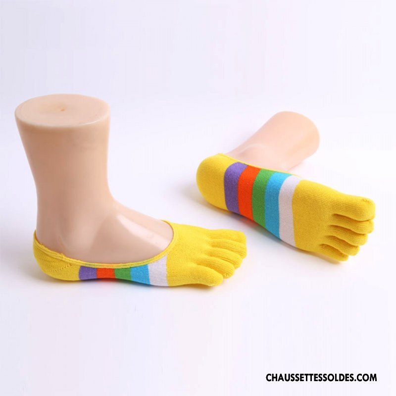Chaussette Basse Femme Été Cinq Doigts Dame Invisible Anti-off Silicone Jaune