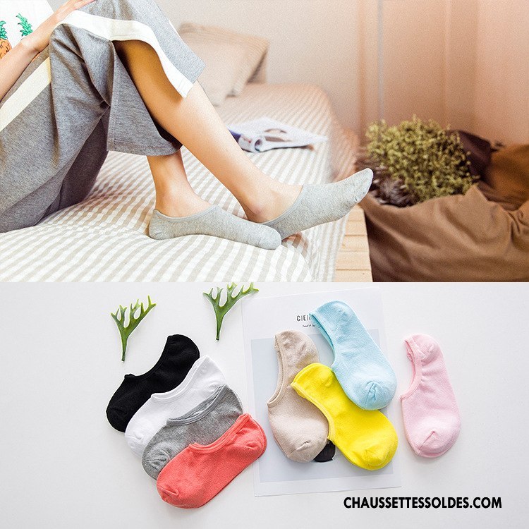 Chaussette Basse Femme Été Coton Bio 100% Coton Invisible Printemps Chaussette Courte Couleurs De Bonbons Pure Gris Clair