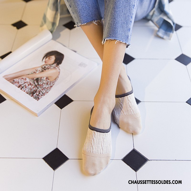 Chaussette Basse Femme Été Fleurs Dame Beige Respirant Invisible Couleurs Mixtes