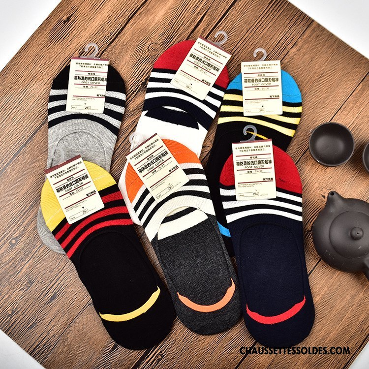 Chaussette Basse Femme Été Le Nouveau Printemps Homme Rayé Chaussette Basse Coupée Couleurs Mixtes Coloré