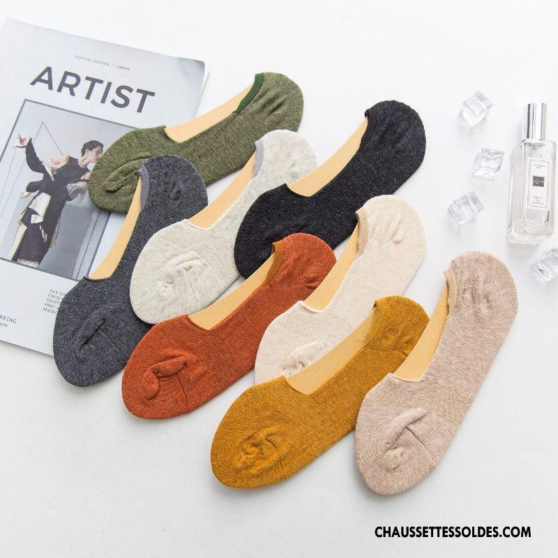 Chaussette Basse Femme Été Matelassé Respirant Invisible Printemps Le Nouveau Pure Jaune Clair