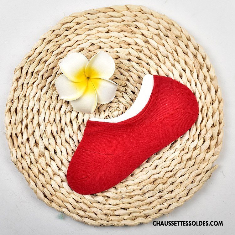 Chaussette Basse Femme Été Silicone Tous Les Assortis Invisible Printemps Chaussette Basse Coupée Pure Rouge