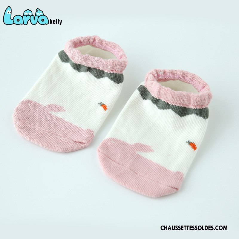 Chaussette Basse Fille Dessin Animé Chaussette Basse Coupée Ultra Antidérapant Invisible 100% Coton Rose
