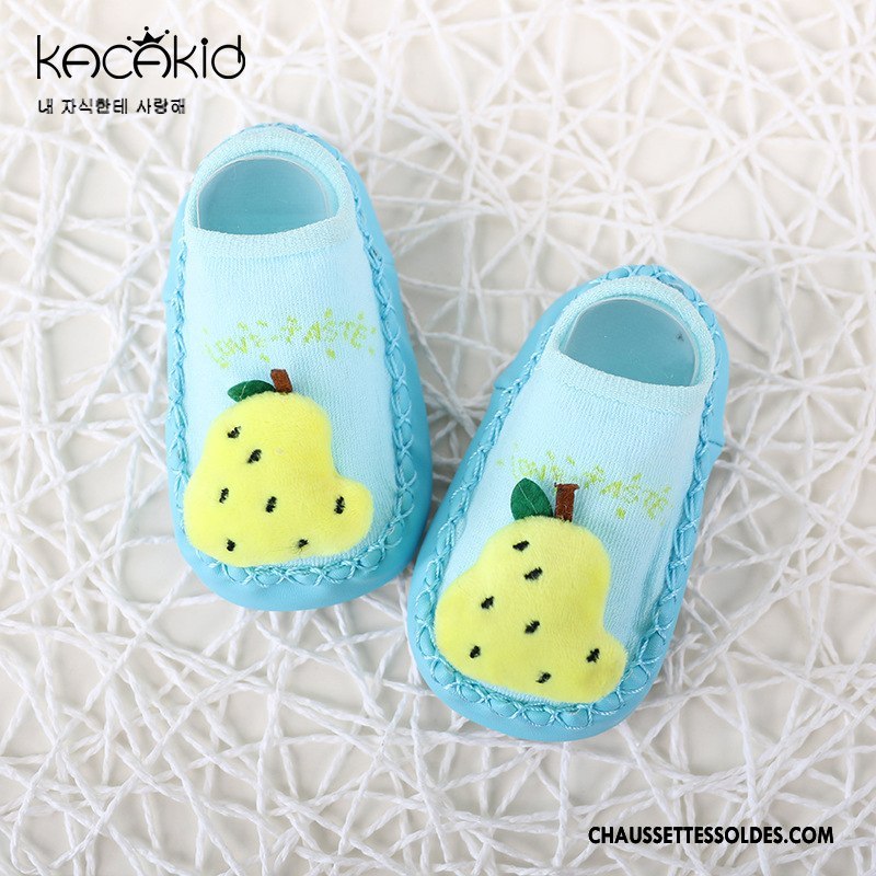 Chaussette Basse Fille Enfant Le Nouveau Bébé Antidérapant Fruit Cuir Bleu