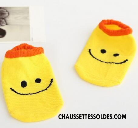 Chaussette Basse Fille Souriant Coton Bio Enfant Bébé Antidérapant Jaune