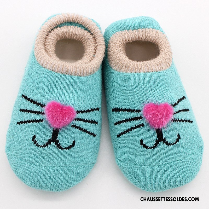 Chaussette Basse Fille Terry Hiver Dessin Animé Antidérapant Bébé Coton Bio Bleu