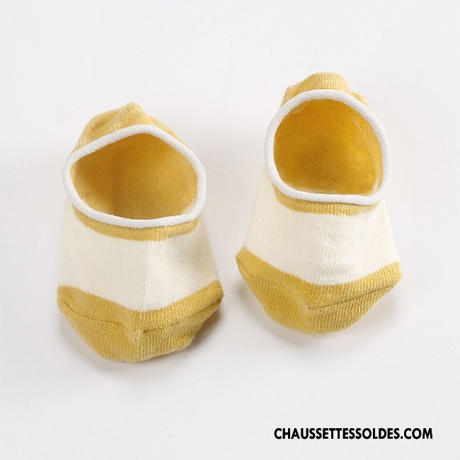 Chaussette Basse Fille Été Invisible Le Nouveau Coton Bio Courte Antidérapant Couleurs Mixtes Jaune