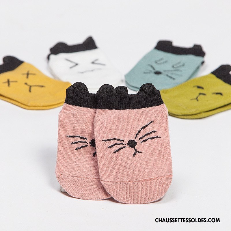 Chaussette Basse Fille Été Matelassé Printemps Le Nouveau Mince Antidérapant Rose