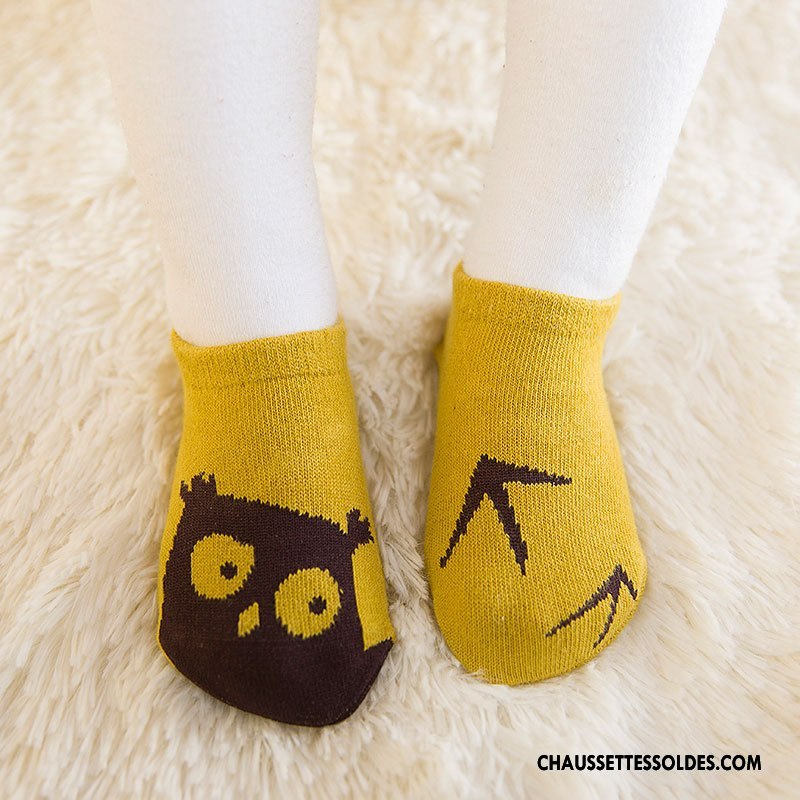 Chaussette Basse Garçon Antidérapant Enfant Bébé Chaussette Basse Coupée Coton Bio Dessin Animé Jaune