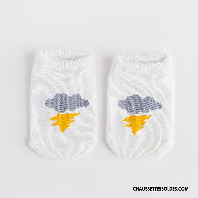Chaussette Basse Garçon Coton Bio Nouveau Chaussette Basse Coupée Nouvelles Arrivées Bébé Dessin Animé Blanc