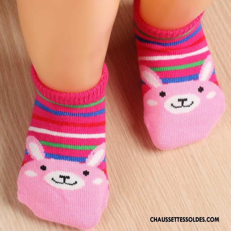 Chaussette Basse Garçon Dessin Animé Invisible Bébé Rayé Chaussette Basse Coupée 100% Coton Rose