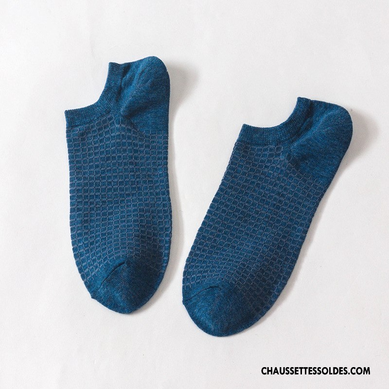 Chaussette Basse Homme 100% Coton Chaussette Courte Chaussette Basse Coupée Carreaux Casual Pure Bleu