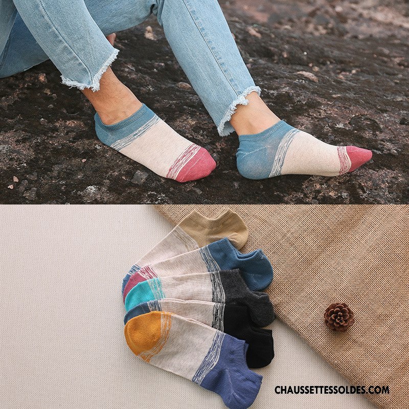 Chaussette Basse Homme 100% Coton Hiver L'automne Le Nouveau Rayé Mouvement Coloré
