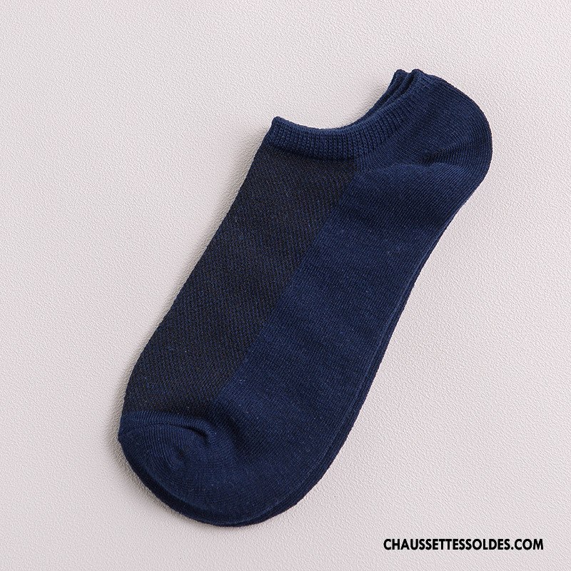 Chaussette Basse Homme 100% Coton Printemps Engrener Réseau Courte Chaussette Basse Coupée Bleu