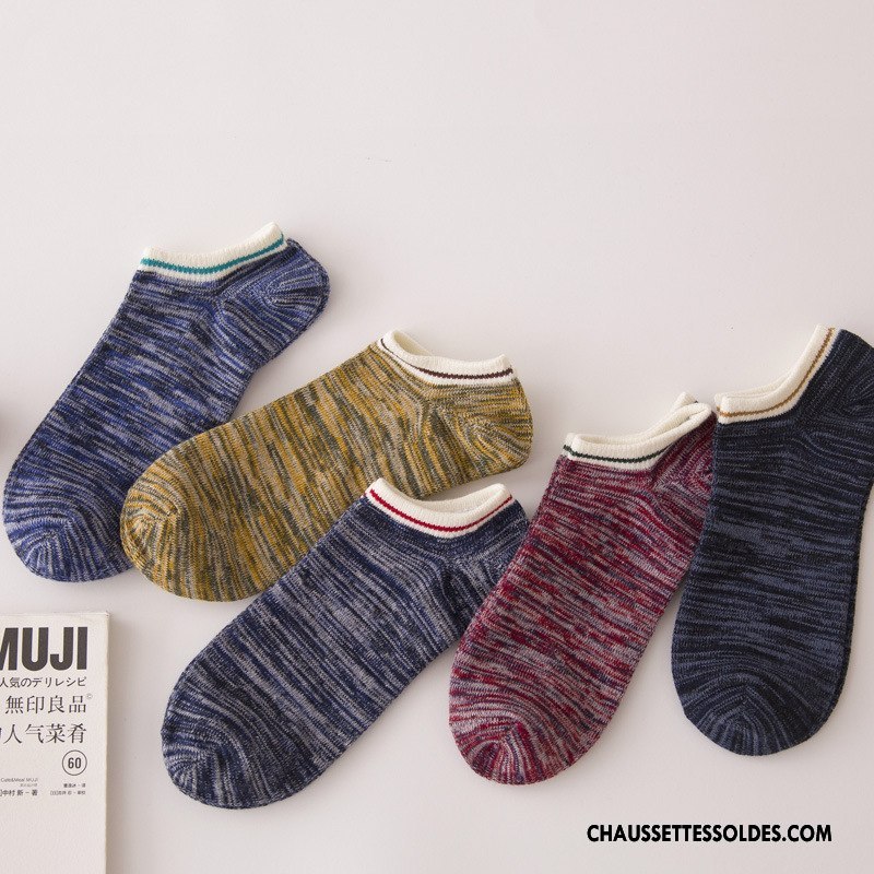 Chaussette Basse Homme Casual 100% Coton Rayé Chaussette Basse Coupée L'automne Rétro Bordeaux