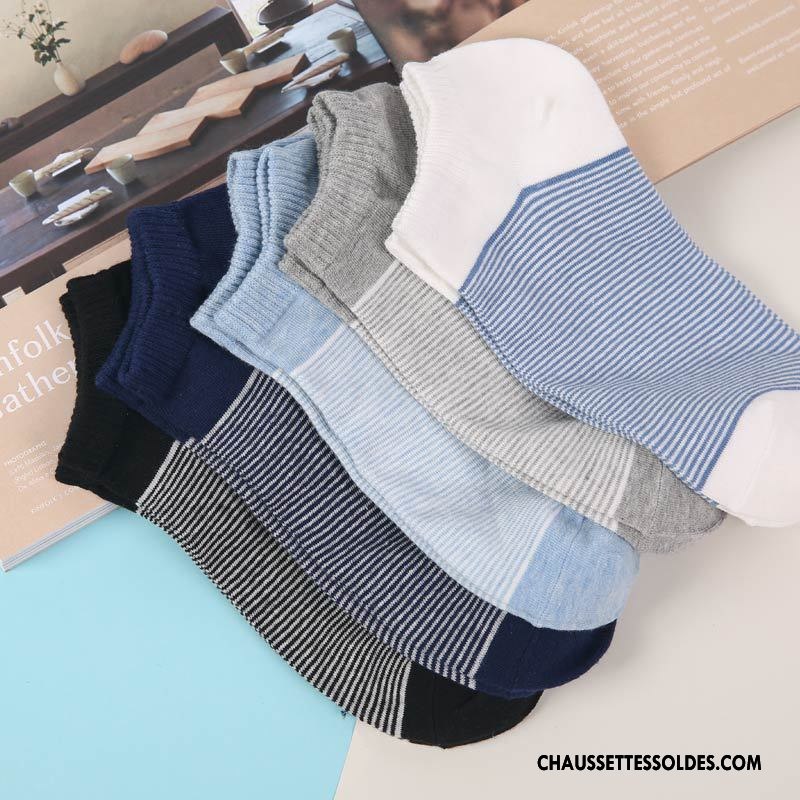 Chaussette Basse Homme Casual Rayé Coton Bio Chaussette Basse Coupée Matelassé Toutes Les Saisons Bleu