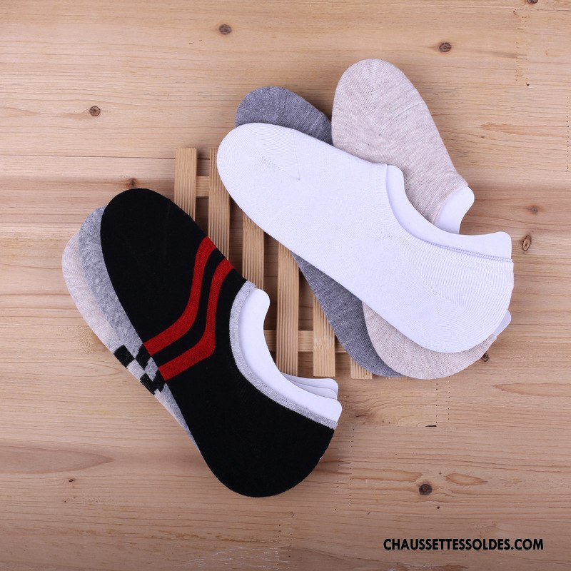 Chaussette Basse Homme Chaussette Basse Coupée Invisible Chaussettes En Coton Antidérapant Légère Rayé Noir
